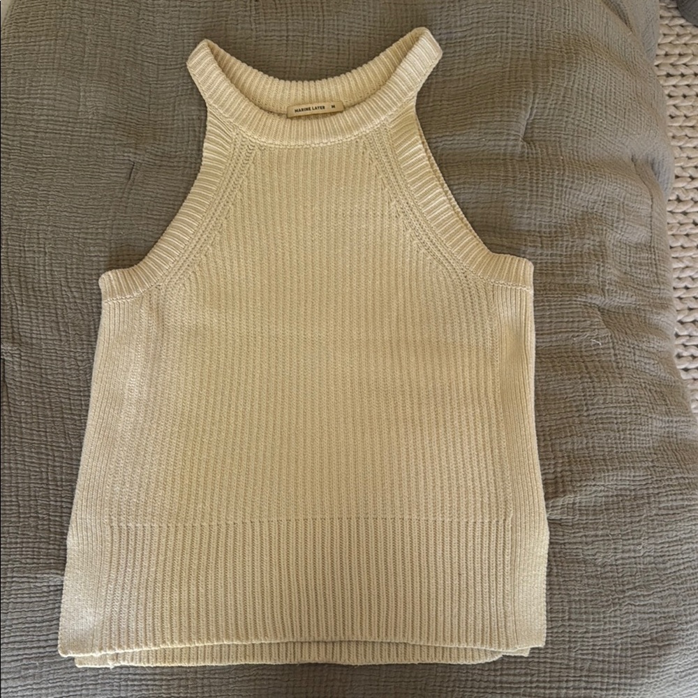 Sleeveless Ribbed Knit Top in Cream